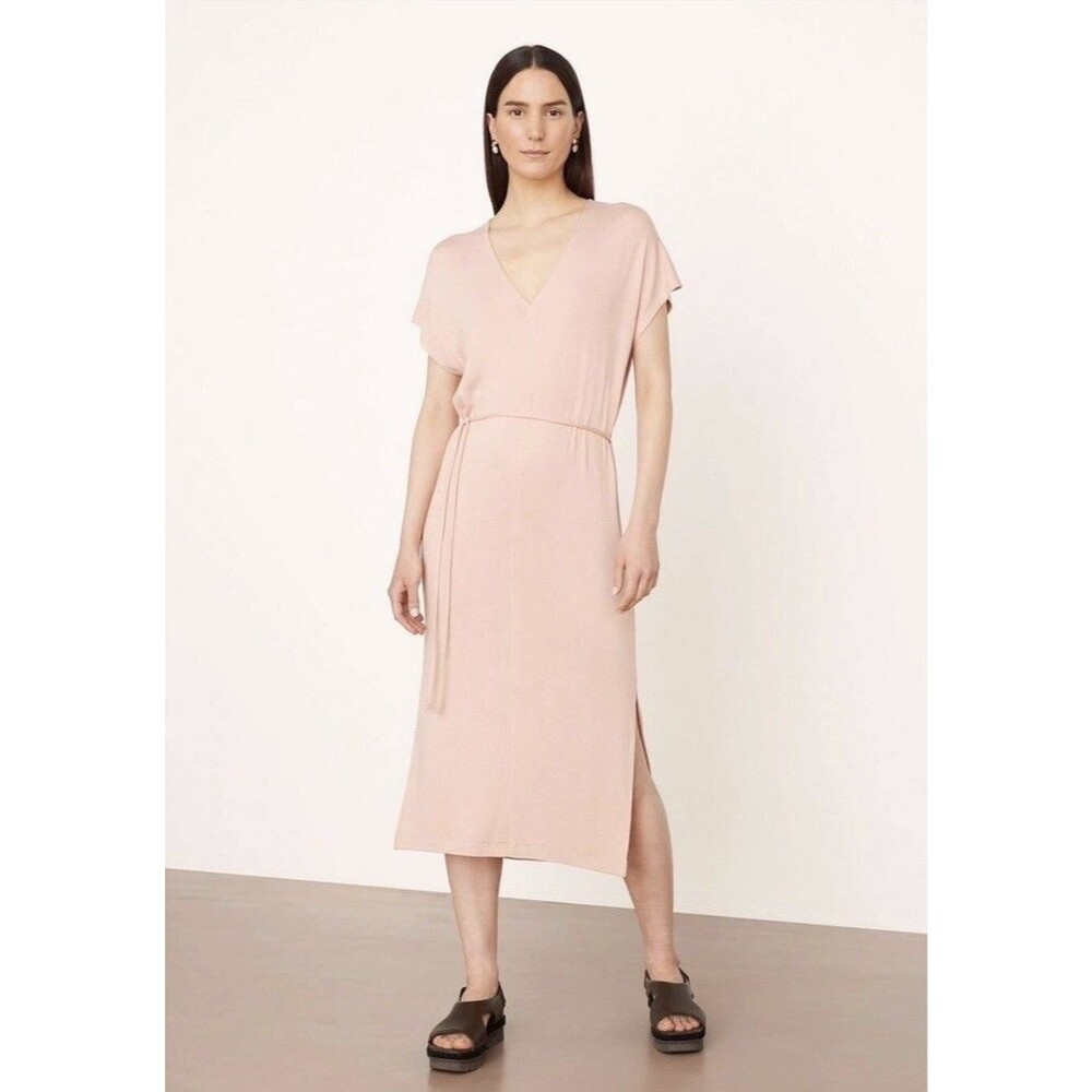 NEW Vince‎ Double V Neck Popover T Shirt Dress Lily Blush Size M Rayon/ Spandex